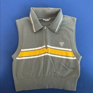 TNA Green Sleeveless Zip-Up Polo with Yellow Stripe